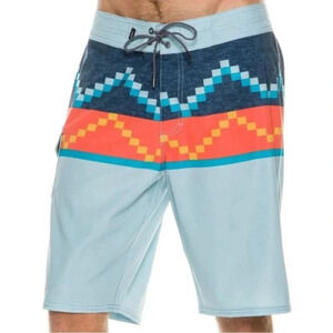 VANS Nathan Fletcher Rising Swell Blue Surf Boardshorts Geometric Size 34